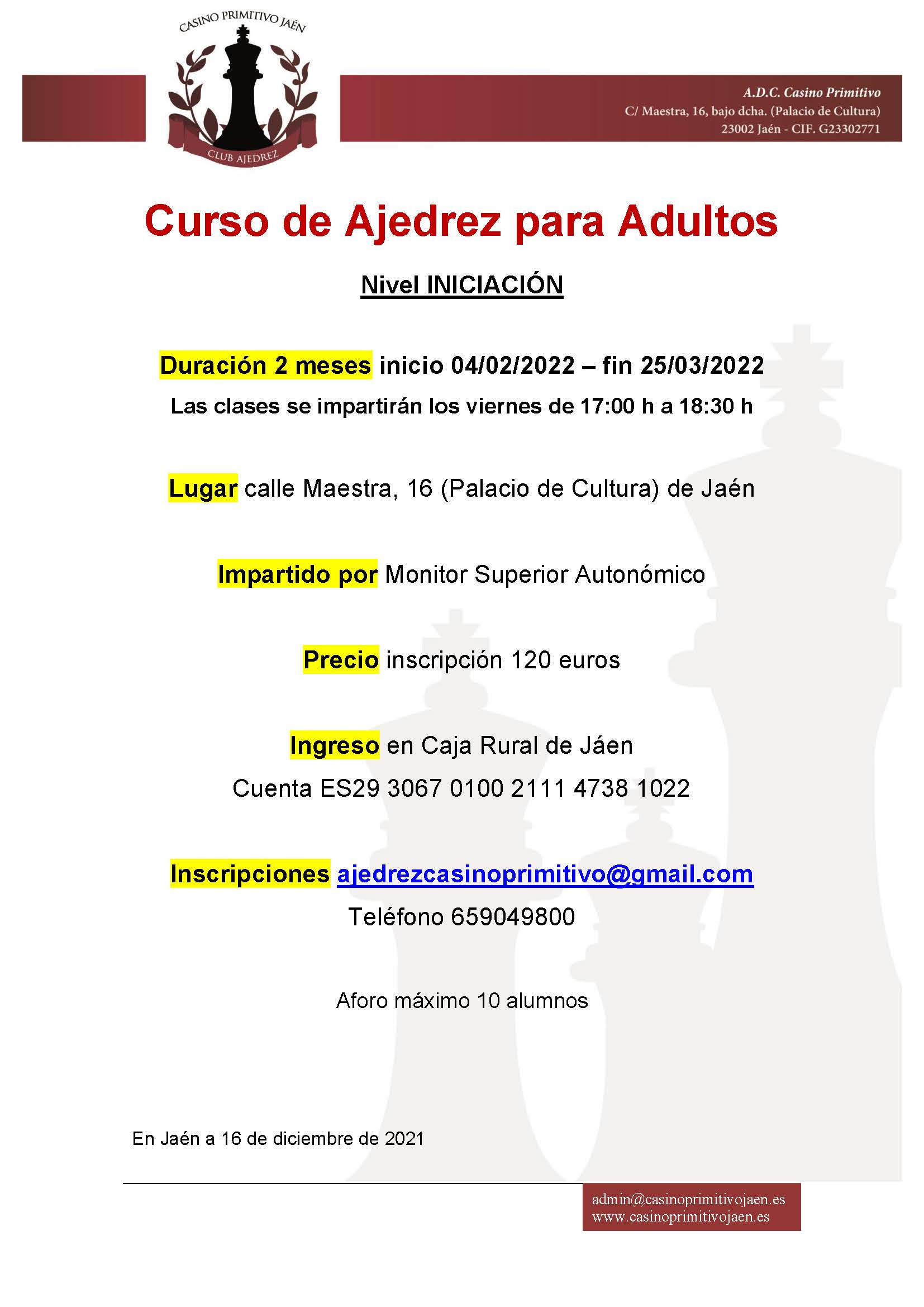 Curso De Ajedrez INTERMEDIO Para Adultos 2022